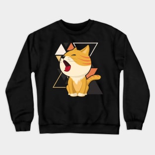 Cute ginger cat little cat yawning in triangles background adorable kitty Kittenlove Crewneck Sweatshirt